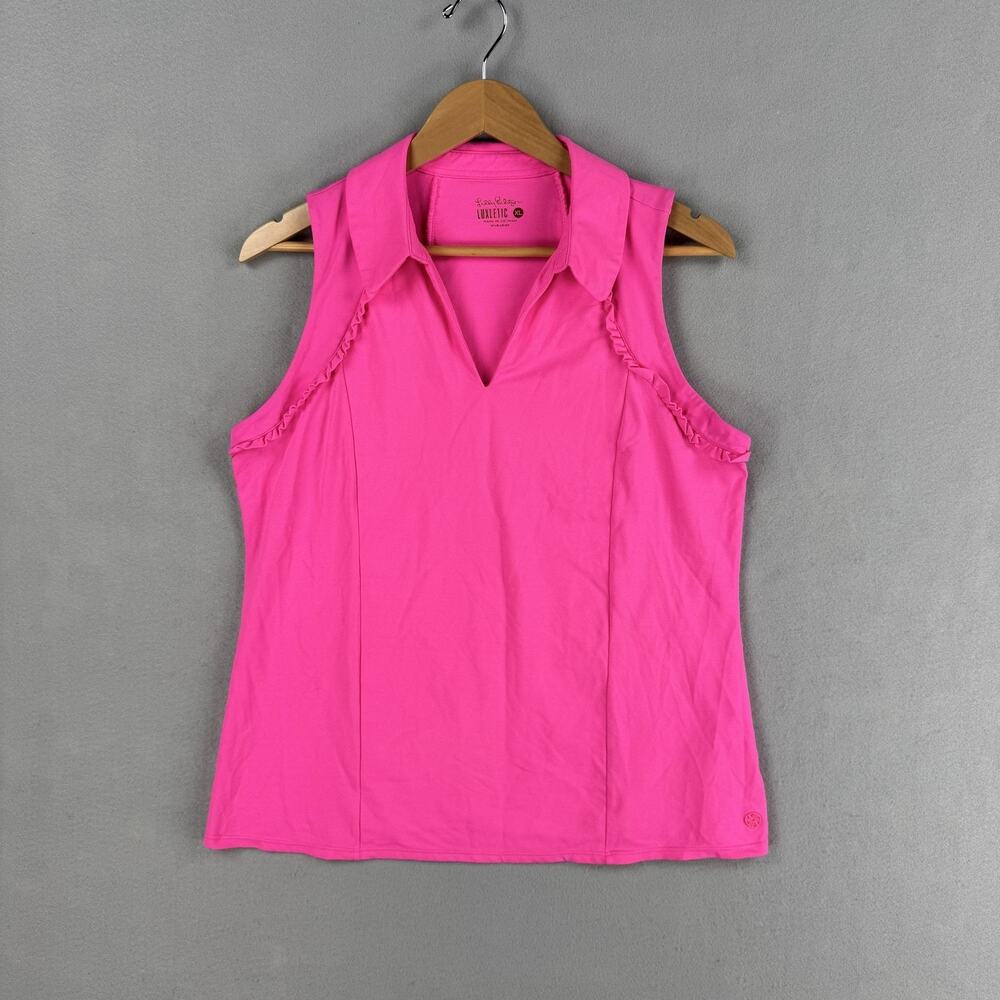 Lilly Pulitzer Martina Polo Shirt Womens XL Pink Luxletic Sleeveless Golf Top